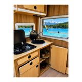 GETİRGES Karavan Tekne Tiny House Mutfak Seti - Çift Gözlü Cam Kapaklı Gazlı Ocak + Cam Kapaklı Evye Lavabo Siyah