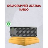 Getittir 10 Prizli Uzatma Kablosu Termal Koruma USB Type-C Hızlı Şarj 2500W - Lisinya