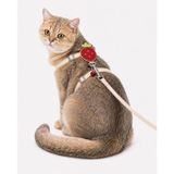 getmeev Çilek Figürlü Zilli Kedi Göğüs Tasması ve Gezdirme Kayışı Seti, Ayarlanabilir Göğüs Tasması ve Gezdirme İpi, Günlük Gezi ve Yürüyüş İçin (Bej)