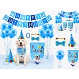 getmeev Kedi ve Köpekler İçin Evcil Hayvan Doğum Günü Parti Seti, Happy Birthday Süsleme, Pati Desenli Balonlar, Parti Şapkası, Papyonlu Tasma ve Fular (Mavi)