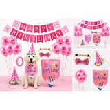 getmeev Kedi ve Köpekler İçin Evcil Hayvan Doğum Günü Parti Seti, Happy Birthday Süsleme, Pati Desenli Balonlar, Parti Şapkası, Papyonlu Tasma ve Fular (Pembe)