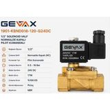 Gevax 1/2" Solenoid Valf Normalde Kapalı Pilot Kumandalı 24V Dc 17W 0.5-16 Bar