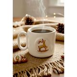 Geyik Amore 24 K Altın Süslemeli El Yapımı Yılbaşı Hediyesi Seramik Double Kahve Fincanı, Mug, Kupa - Renkli