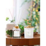 Geyik Başlıklı Gold Detaylı Çubuklu Oda Kokusu 100 ml ve Beyaz Bardak Mum Seti - Seçenek 1