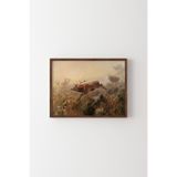 Geyikler - Ahşap Desenli Çerçeve, Ceviz, 50 x 70