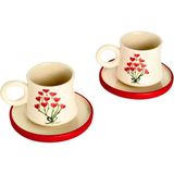 Gezdikçe Bilelim 2’li Takım Kalp Buketi El Yapımı Kazan Seramik Kahve Fincanı, Kahve Fincanı, Hand Made - Beyaz - 80 ml