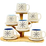 Gezdikçe Bilelim 6'lı Kar Tanesi Double Tabaklı Kupa, Yeni Yıl, El Yapımı Seramik Kupa, Seramik Kupa, Mug - 240 ml - Beyaz