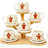 Gezdikçe Bilelim 6'lı Tabaklı Yılbaşı Bisküvisi El Yapımı Seramik Kupa, Seramik, Double Türk Kahvesi, Nescafe Fincanı - 240 ml - Beyaz