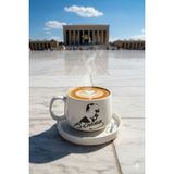 Gezdikçe Bilelim Atatürk Temalı -1 Tabaklı El Yapımı Double Kupa, Seramik Kupa, Mug, Kupa, Handmade - 001 - Beyaz