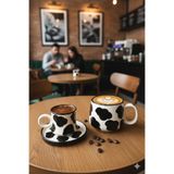 Gezdikçe Bilelim Canım Kendim Serisi İnek Desenli, El Yapımı Seramik ve Kupa Takımı, Mug, Hand Made