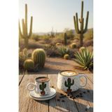 Gezdikçe Bilelim Canım Kendim Serisi Kaktüs Desenli, El Yapımı Seramik ve Kupa Takımı, Mug, Hand Made - 001 - Beyaz