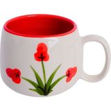Gezdikçe Bilelim Kırmızı Gelincik Desenli El Yapımı Double Seramik Kupa - 251 ml - Beyaz