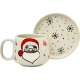 Gezdikçe Bilelim Tabaklı Noel Baba El Yapımı Seramik Kupa, Seramik, Double Türk Kahvesi, Nescafe Fincanı - 240 ml - Beyaz