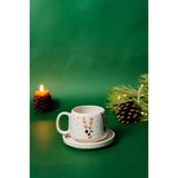 Gezdikçe Bilelim Yılbaşı Tabaklı Geyikli Kupası, Yeni Yıl, El Yapımı Seramik Kupa, Seramik Kupa, Mug, Nescafe Kupası - 240 ml - Beyaz