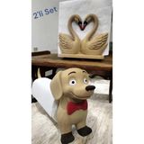 GezegenX Peçetelik Set, Rulo Kağıt Havluluk +Kare Peçetelik, 2'li Peçete Standı, Dekoratif Kuğu Köpek Figürlü