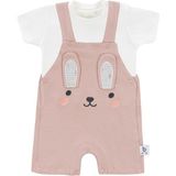 Gezenbebe Hero Kısa Kol Bebek T-Shirt & Nakışlı Salopet Seti Bunny - 0 - 3 Ay - Pembe