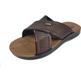 Gezer 12598-25 Deri Anatomik Çapraz Erkek Terlik - Kahverengi