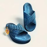 Gezer Yüksek Taban, Plaj-Havuz-Ev-Banyo-Tatil-Günlük Kaymaz Taban Hasır Görünümlü Plastik Terlik - 166-Lacivert