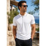 Gezinfini Hediyelik Floş Fermuarlı Erkek Polo Yaka Penye Tişört - Beyaz - 2XL