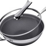 GFAZXDS Çift Taraflı Ekran Petek Paslanmaz Çelik Wok Yağsız Duman Kızartma Tavası Yapışmaz Tencere Mutfak Pişirme Tencere (34 cm) (34 cm)