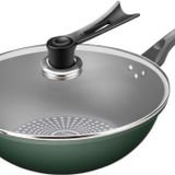 GFAZXDS Döküm Alüminyum Wok Tavaları, 34 cm Yapışmaz Karıştırılmış Kızartma Wok, Cam Kapaklı, Kaplamalı Düz Tabanlı Tencere Çin Wok, İndüksiyon, Gaz, Halojen Tüm Ocaklar için - 34 cm (32 cm) (30 cm)