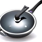 GFAZXDS Karbon Çelik Wok 32 cm, Wok Tava Kapaklı Woks & Stir-Fry Tava, İndüksiyon, Elektrikli, Gazlı Ocak, Tüm Ocaklar için Kimyasal Kaplamalı Düz Tabanlı Çin Wok (30cm)