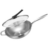 GFAZXDS Karbon Çelik Wok Tava 34 cm, Cam Kapaklı Yapışmaz Woks ve Stir-Fry Tavaları, Kimyasal Kaplamalı Düz Tabanlı Çin Woks Tavası, İndüksiyon, Elektrik, Gaz, Halojen Tüm Ocaklar için (32 cm)