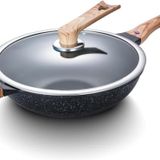GFAZXDS Modern Döküm Alüminyum Yapışmaz Wok, 12.6In Granit Kaplama Düz Tava, Holdable Pot Kulakları İndüksiyon, Seramik, Elektrikli ve Gazlı Ocaklar için Standable Pot Kapaklı Çin Woks