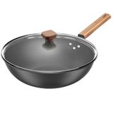 GFAZXDS Paslanmaz Çelik Kapaklı Wok, Wok Karbon Çelik Düz Alt, Kapaklı Tava Tava Yapışmaz, Çoklu Pişirme Wok
