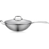 GFAZXDS Titanyum Wok Petek Wok Titanyum Yapışmaz Wok ve Cam Kapaklı Karıştırma Tavası Dövme Alüminyum Çizilmeye Dayanıklı (Boyut: 32cm)