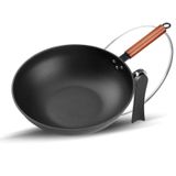 GFAZXDS Wok, 32 cm kapaklı, kimyasal içermez, ince demir karıştırma tavası, çıkarılabilir ahşap saplı, çizilmeye karşı dayanıklı Çin demir tava-A||32 cm (A 32 cm) (A 34 cm)