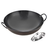 GFAZXDS Yapışmaz Wok, Karbon Çelik Wok Tava Kapaklı Woks & Stir-Fry Tavaları Kimyasal Kaplamalı Düz Tabanlı Tencere Çin Wok (34 cm) (40 cm)