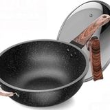 GFAZXDS Yapışmaz Wok Kızartma Tavası Çok İşlevli Derin Pişirme Tencereleri Cam Kapaklı Gazlı Ocak ve İndüksiyon Tencere için Takım - 30 cm (36 cm) (34 cm)