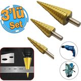 Gfb Kademeli Matkap Ucu Seti 4-12, 4-20, 4-30 Metal Kutulu 3'lü Set Ahşap Plastik Metal Delik Açma