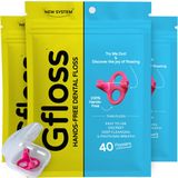 Gfloss Eller Serbest Diş İpi - 120 Adet (3'lü Paket) + Hafif Seyahat Çantası - Kullanımı Kolay, Yetişkinler için Gizli Yüzgeçler | Seyahat İpi | Sıkı Dişler için İnce Yumuşak Diş İpi | PFAS-Free |
