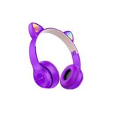 GFUZ 47m Bluetooth 5.0 Kedili Katlanabilir Kulak Üstü Kablosuz Işıklı Kulaklık Ledli Genç Kız Erkek Mor