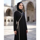 Gg Glow Kadın Yandan Bağlamalı Kruvaze Yaka Düz Namaz Elbisesi Uzun Kol Rahat Kalıp - 34 - 36 - Siyah - Vizon