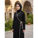 Gg Glow Kadın Yandan Bağlamalı Kruvaze Yaka Düz Namaz Elbisesi Uzun Kol Rahat Kalıp - 38 - 40 - Siyah - Vizon