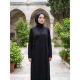 Gg Glow Kadın Yandan Bağlamalı Kruvaze Yaka Düz Namaz Elbisesi Uzun Kol Rahat Kalıp - 42 - 44 - Siyah - Siyah