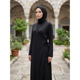 Gg Glow Kadın Yandan Bağlamalı Kruvaze Yaka Düz Namaz Elbisesi Uzun Kol Rahat Kalıp - 46 - 48 - Siyah - Siyah