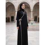 Gg Glow Kadın Yandan Bağlamalı Kruvaze Yaka Düz Namaz Elbisesi Uzun Kol Rahat Kalıp - 46 - 48 - Siyah - Vizon
