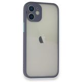 GGM GİYİM & AKSESUAR iPhone 12 ile Uyumlu Arka Kısmı Mat Şeffaf Yapıya Sahip Kenarları Silikon Tpu Malzemeden Üretilmiş Renkli Tuşlara Sahip Kamera Korumalı Transparan Kılıf (Gri)
