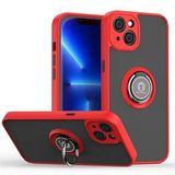 GGM GİYİM & AKSESUAR iPhone 13 ile Uyumlu Arka Kısmı Mat Şeffaf Yapıya Sahip Manyetik Yüzük Stantlı Kenarları Silikon Tpu Malzemeden Üretilmiş Renkli Tuşlara Kamera Korumalı Transparan Kılıf (Kırmızı)