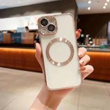 GGM GİYİM & AKSESUAR iPhone 14 ile Uyumlu Laser Şeffaf Parlak Arka Yüzey Ve Logo Detaylı Kenarları Silikon Yapıya Sahip Lens Koruyuculu Kılıf (Altın Rengi)