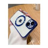 GGM GİYİM & AKSESUAR iPhone 14 ile Uyumlu Laser Şeffaf Parlak Arka Yüzey Ve Logo Detaylı Kenarları Silikon Yapıya Sahip Lens Koruyuculu Kılıf (Mavi)