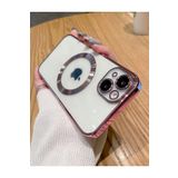 GGM GİYİM & AKSESUAR iPhone 14 ile Uyumlu Laser Şeffaf Parlak Arka Yüzey Ve Logo Detaylı Kenarları Silikon Yapıya Sahip Lens Koruyuculu Kılıf (Pembe)