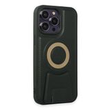 GGM GİYİM & AKSESUAR iPhone 14 Pro İçin MagSafe ile uyumlu Arkası Deri Görünümlü, Yapıya Sahip Kamera Çerçeveli Ultra Güçlendirilmiş Özellikli Açılır Stantlı Darbeye Dayanıklı Kılıf (Koyu Yeşil)