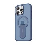 GGM GİYİM & AKSESUAR iPhone 14 Pro için Magsafe ile Uyumlu Arkası Mat Yapıya Metal Kamera Çerçeveli Ultra Güçlendirilmiş Açılır Stantlı Tork Kılıf (Lacivert)