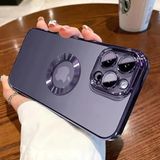 GGM GİYİM & AKSESUAR iPhone 14 Pro Max ile Uyumlu Laser Şeffaf Parlak Arka Yüzey Ve Logo Detaylı Kenarları Silikon Yapıya Sahip Lens Koruyuculu Kılıf (Derin Mor)