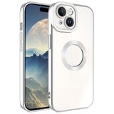 GGM GİYİM & AKSESUAR iPhone 15 Plus ile Uyumlu Laser Şeffaf Parlak Arka Yüzey Ve Logo Detaylı Kenarları Silikon Yapıya Sahip Lens Koruyuculu Kılıf (Gümüş Rengi)